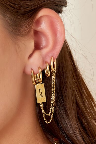 Orecchini con catena e charm d'amore Gold Stainless Steel h5 Immagine3